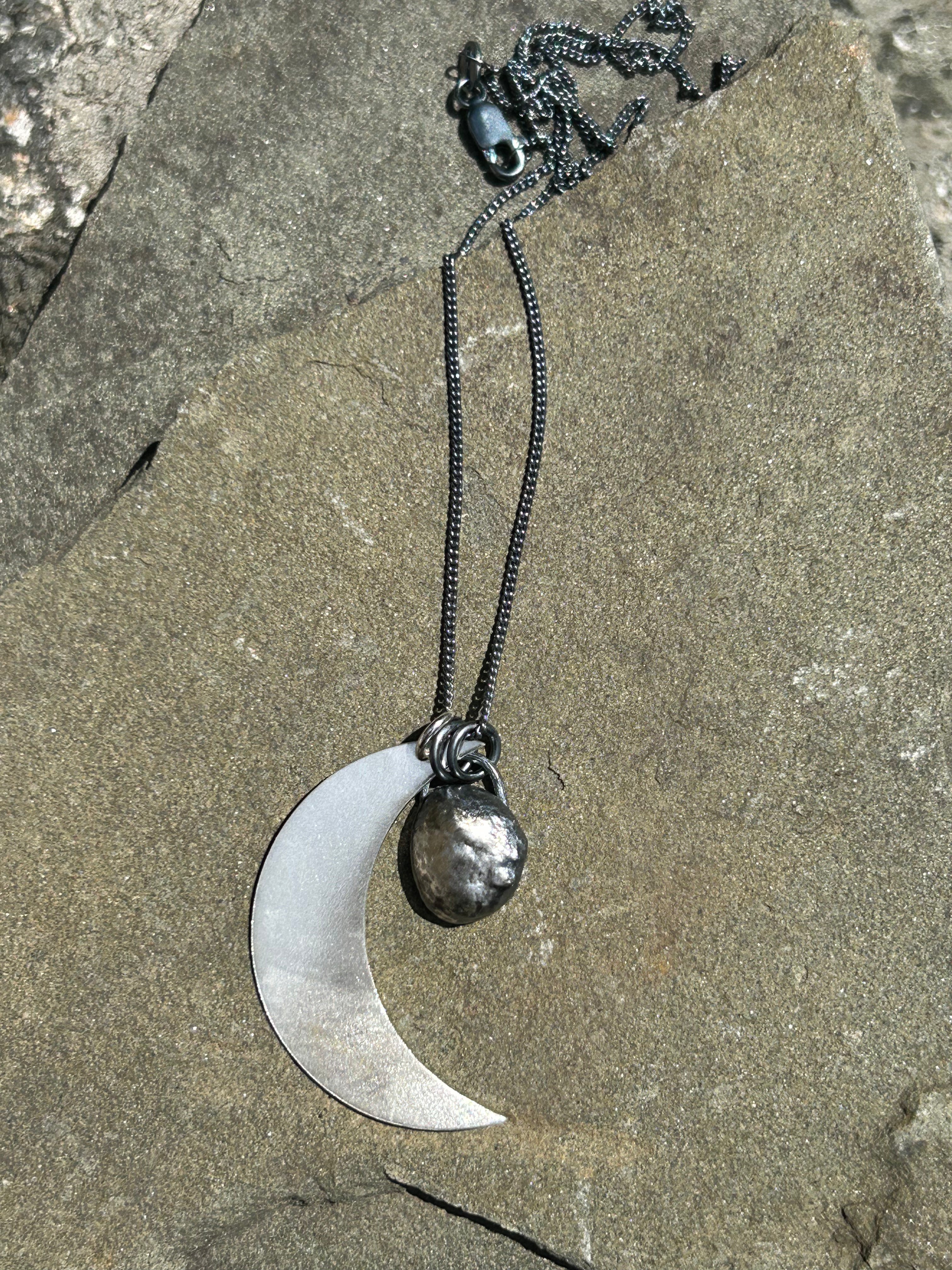 Moon and Pebble Necklace