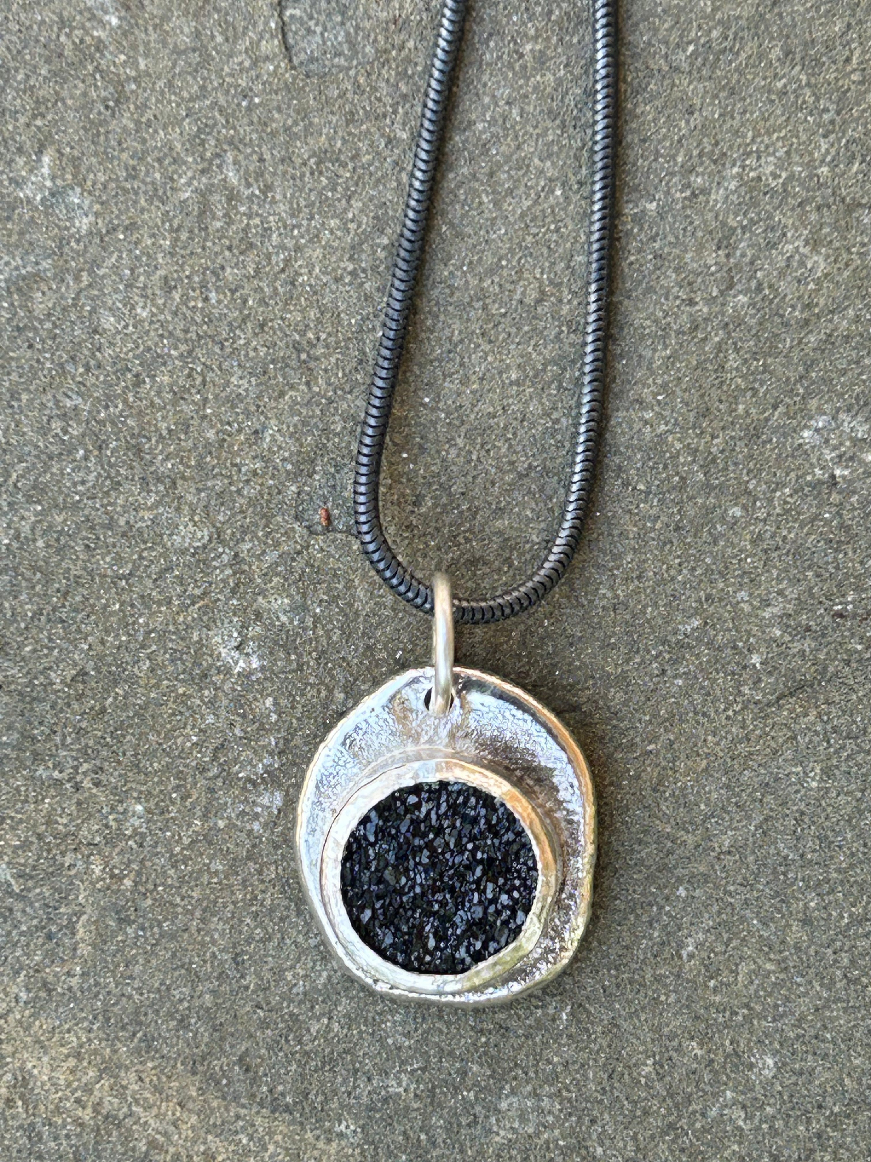Molten Black Druzy Quartz Necklace